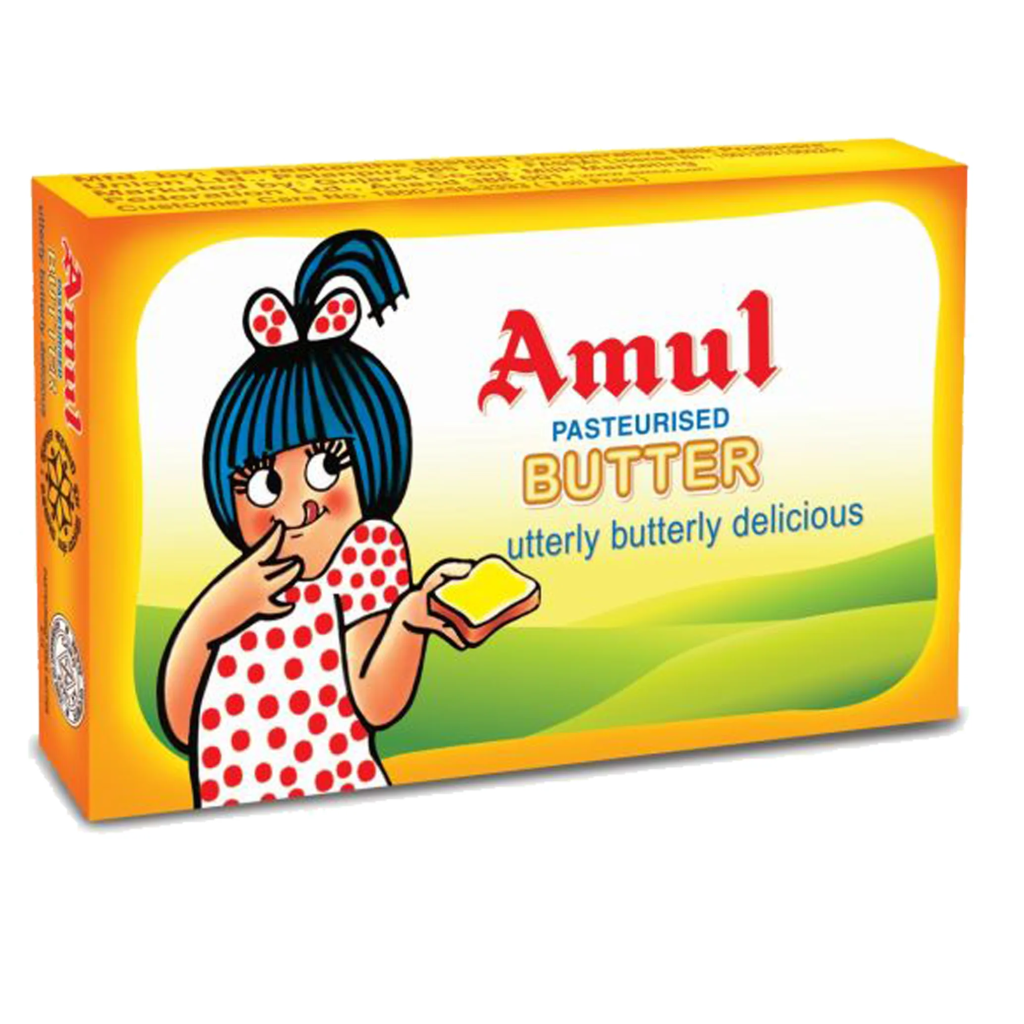 Package of Amul Pasteurized Butter, a popular Indian butter brand commonly used in curries, baking, and everyday cooking.
