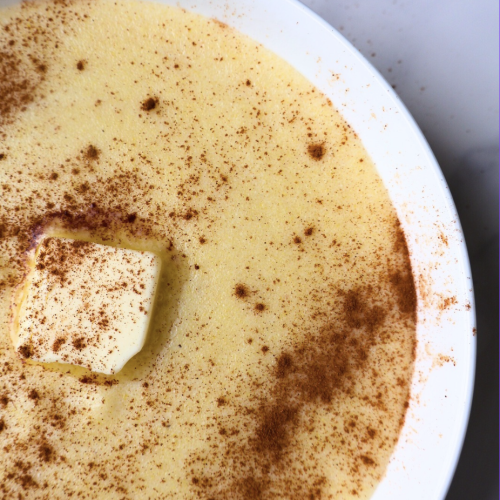 Creamy cinnamon cream of wheat with melted butter and cinnamon on top