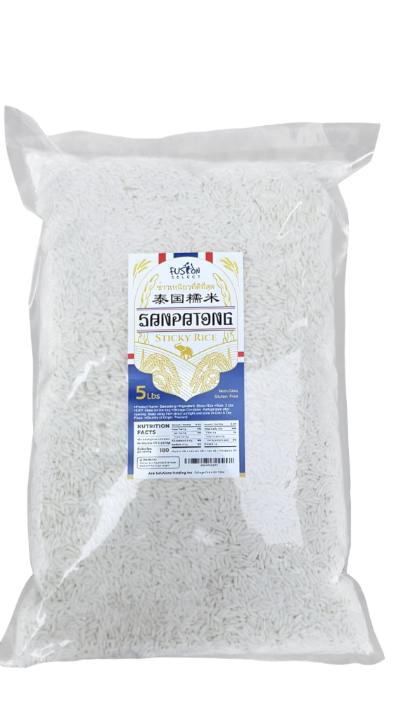 Thai sweet glutinous rice in packaging used for mango sticky rice