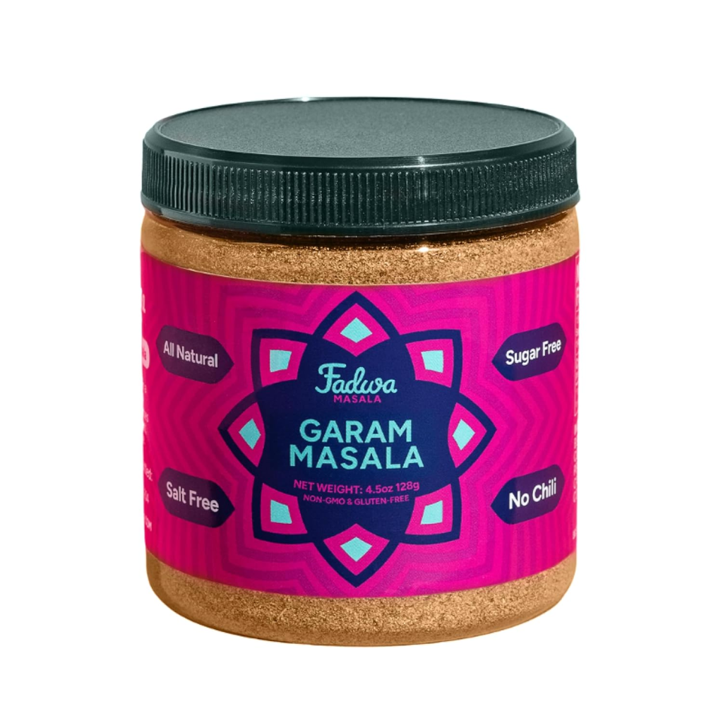 Container of Fadwa Masala Garam Masala, a warm and aromatic Indian spice blend used in curries, lentils, rice dishes, and marinades.