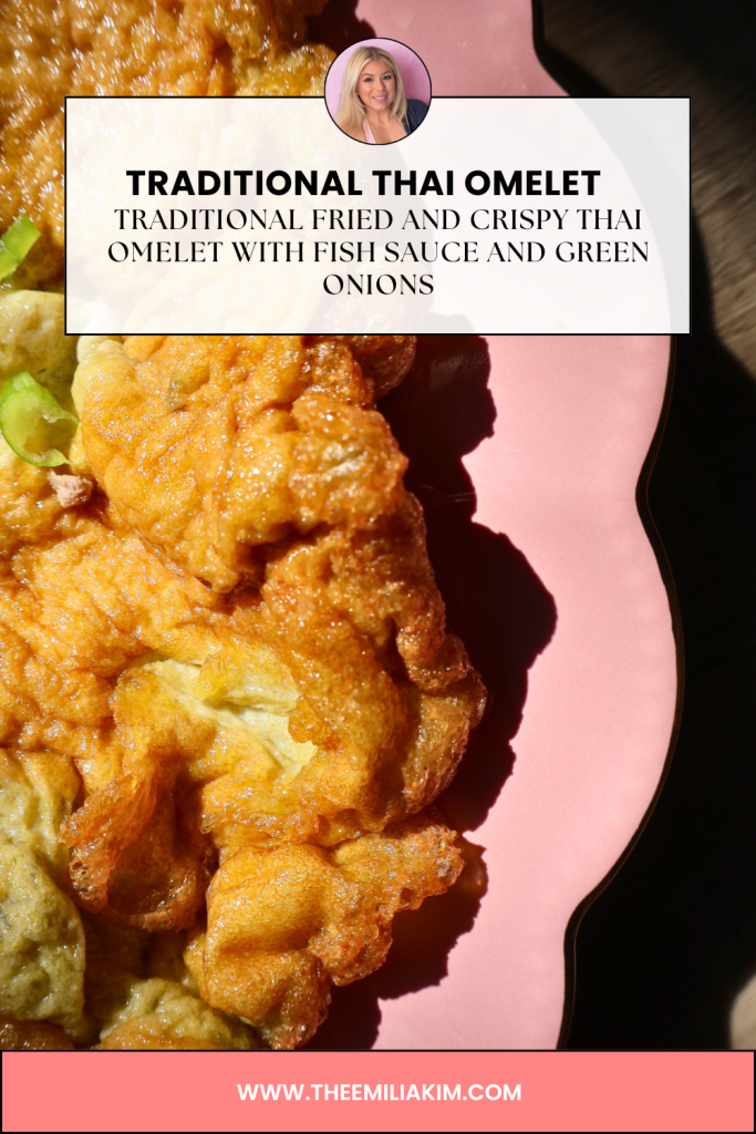 Thai omelet crispy fried egg omelet with rice Pinterest cover image with title overlay