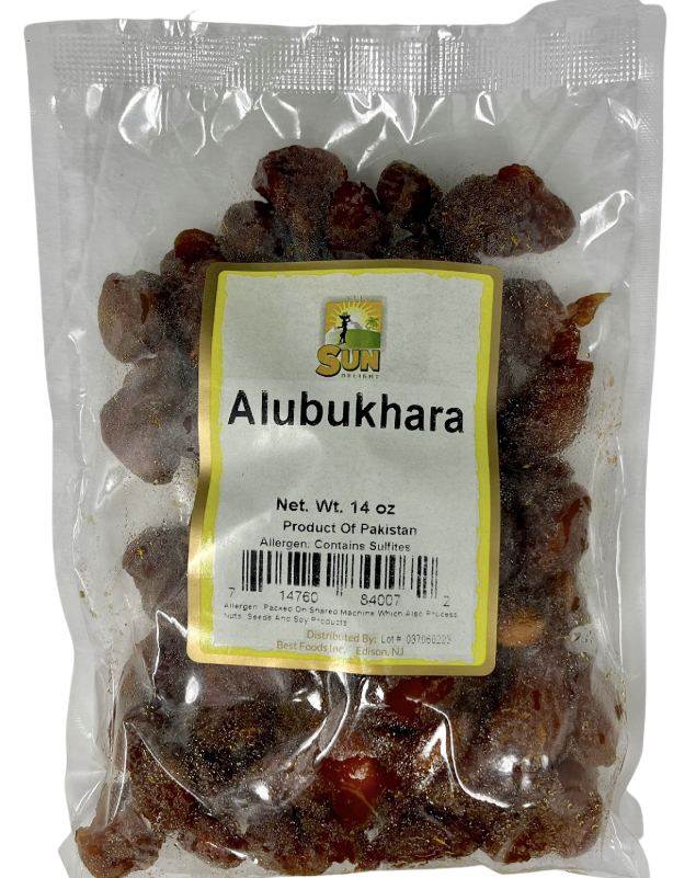 Package of dried alubukhara (dried plums) commonly used to add sweetness and tang to traditional Bangladeshi kacchi biryani.